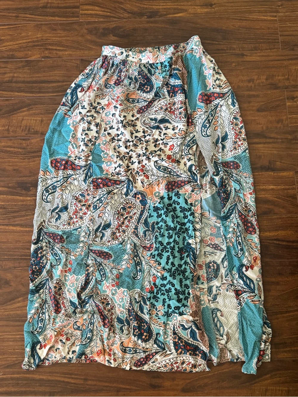 Patrons of Peace Teal Multi Paisley Patchwork Maxi Skirt